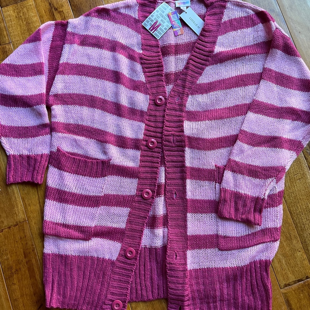 NWT pink stripe Lularoe Lucille cardigan size M